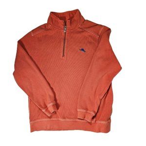 Tommy Bahama Orange 1/4 Zip Long Sleeve Shirt Men's Size Medium Cotton